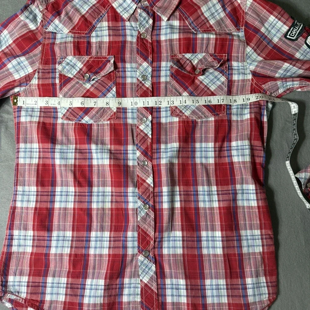 Heritage 1981 Western Snap Shirt‎ Mens Large Red Plaid Roll Tab Sleeve Button Up
